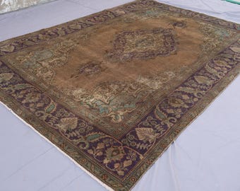 8x11 Terracotta Rug, Tribal Caucasian Rug, Afghan Antique Geometric Rug, Distressed Faded Low Pile Wool Rug, 1940s Vintage Rug, Living Room