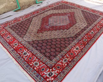 200x300 Antiker Heriz Teppich Türkischer Großer Teppich, Handgemachter Wollteppich, Geometrischer Vintage Medaillon Teppich, Orientteppich