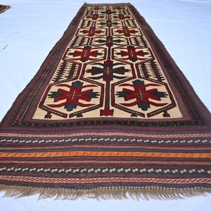 3x13 Long Vintage Runner Caucasian design Afghan Rug, Hand Knotted Wool Rug, Geometric Tribal Rug, Oriental Rug, Hallway Runner, Kitchen Rug