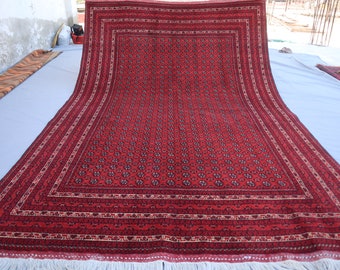7x10 Fine Red Bokhara Rug, Tribal Turkmen Area Rug, Afghan Handmade Wool Rug, Traditional Oriental Carpet, Rug for living room, Bedroom Rug