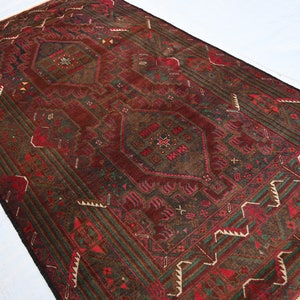 3&#39;7x6&#39;3 Handmade Vintage Afghan Rug - Nomadic Baluch Rug - Tribal Rug - Muted Red Black Boho Rug - Antique Oriental Turkmen Rug, Bedroom Rug