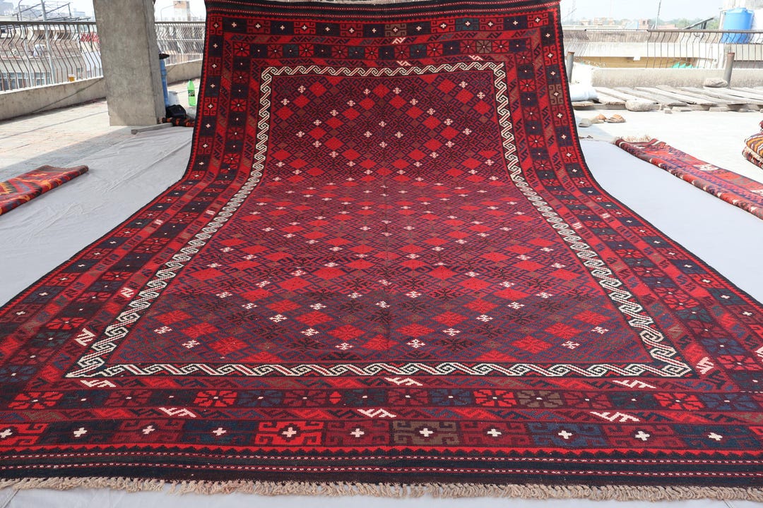 1960s Antique Rug 9x15 Ft Afghan Handmade Kilim Wool Area Rug Flatweave ...