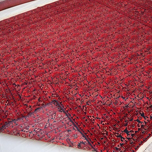 10x12&#39;4 ft fine Vintage Turkmen floral design Rug Afghan Hand Knotted veg dye Wool Large Area Rug, Antique Oriental Red Rug, Living room Rug