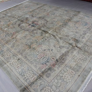 Alfombra china Art Deco de 7 x 10 pies, alfombra 100 % seda anudada a mano, alfombra vintage de seda suave de alta calidad, alfombra floral, alfombra oriental antigua, alfombra para dormitorio