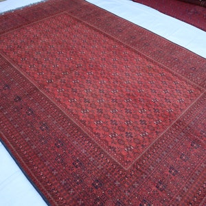 Antique Rug, 7x10 ft Afghan Handmade Wool Area Rug, Tribal Bashiri design Vintage Turkmen Rug, Oriental Red Bukhara Rug, Living Room Carpet