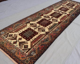 9 ft Runner Rug 2&#39;9x9&#39;3 - Geometric Handmade Vintage Runner Rug, Natural dyes Antique Afghan Soft Pile Wool runner rug, Hallway Runner Rug