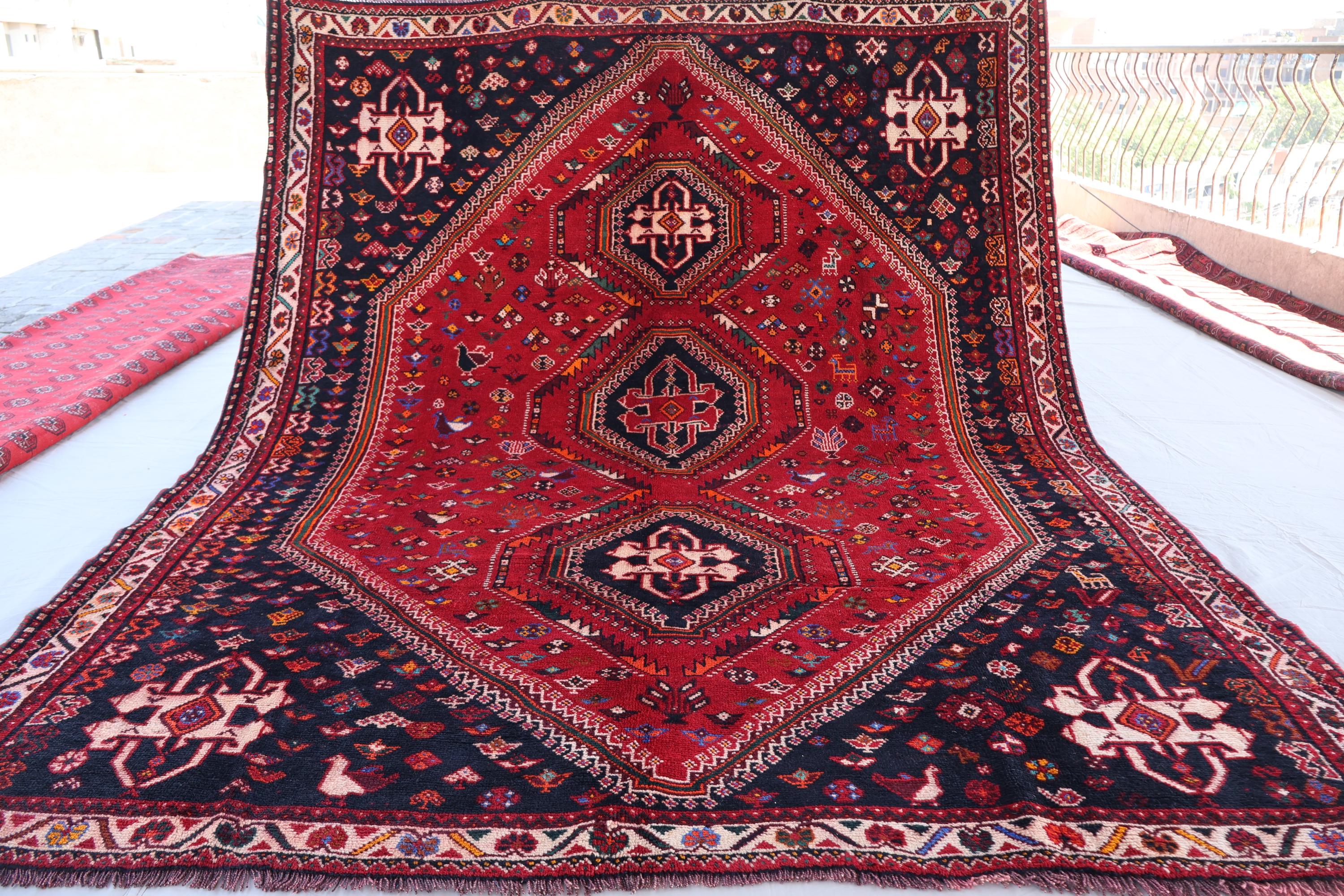 1940s Vintage Rug 7x10 Collectors Piece Geometric Handmade Wool Rug, Caucasian Red Antique Rug, One of a Kind Pictorial Art Farmhouse Carpet