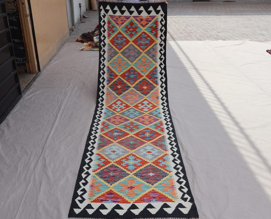 2'8x9'8フィートのランナーアフガンキリムラグ、トルクメンフラット