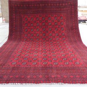 7x10 Afghan Bukhara Rug High pile Vintage Rug, Handmade Wool Rug, Oriental Red Rug, Turkmen Tribal Area Rug, Living Room Rug, Bedroom Carpet