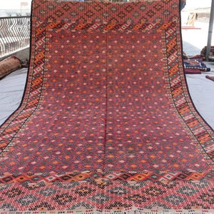 Collectors piece 6&#39;7x11&#39;2 ft Antique Kilim Rug, Handmade Wool Flatweave Rug, Rust Faded Oriental Rug, Afghan Tribal Vintage Dining Table Rug