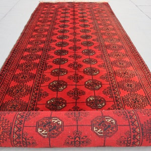 3x9&#39;6 ft Runner Rug, Handmade Vintage Rug, Turkmen Mowri Red Oriental Rug, Afghan Wool Runner Rug, Long Hallway runner Rug, Kitchen Runner