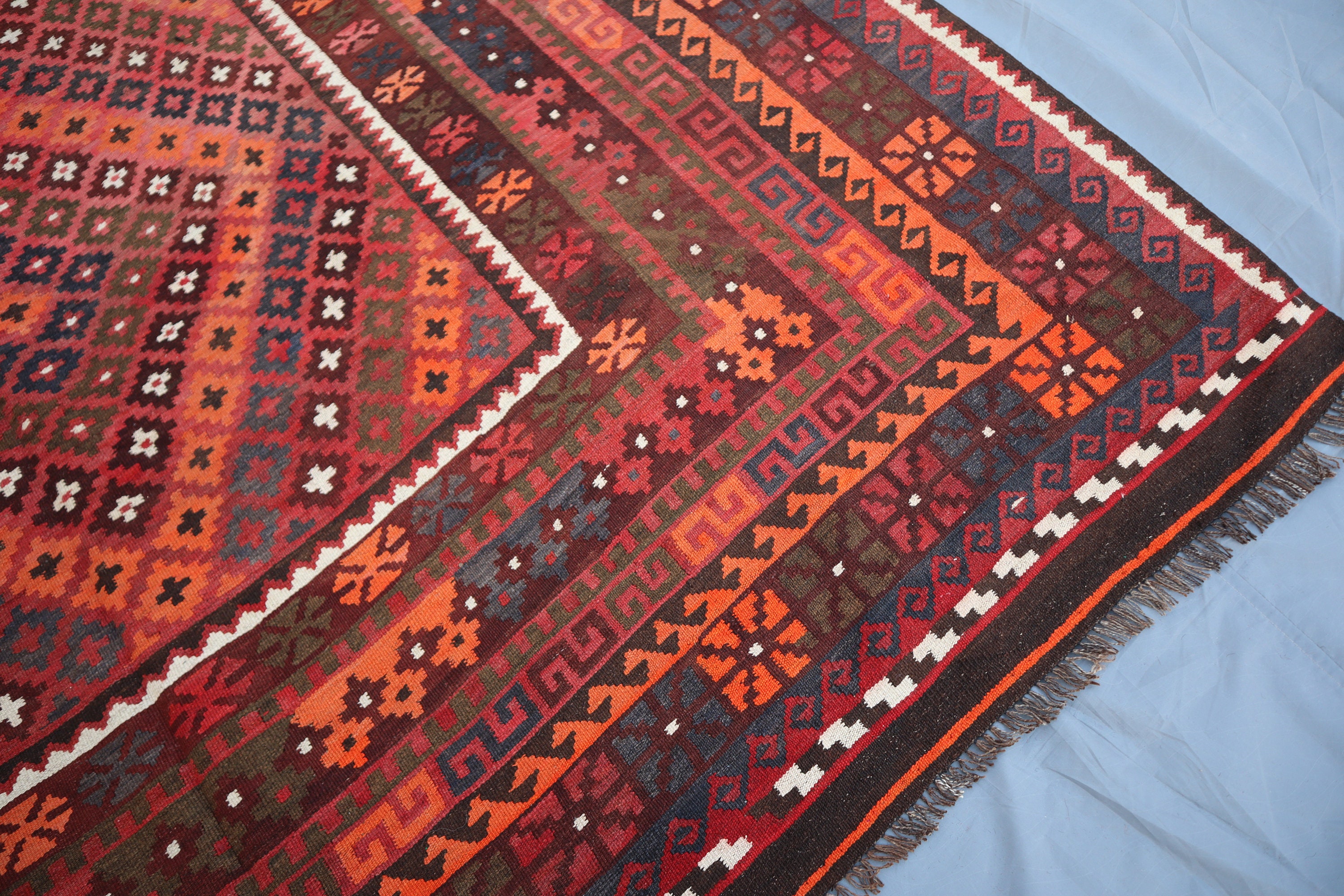 8x14 Oversize Vintage Rug, Authentic Afghan Handmade Kilim