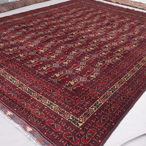 10x13 Afghan Rug, Maroon Dark Red Natural veg dyes Wool Rug, Turkmen Tribal Oriental Rug, Large Handmade Rug, Living Room Rug, Bedroom Rug