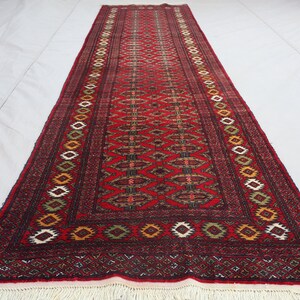 2&#39;7x10 ft Vintage Rug, Turkmen Handmade Wool Bukhara Rug, Afghan Tribal faded Antique Rug, Oriental Red Rug, Hallway Runner, Kitchen Runner