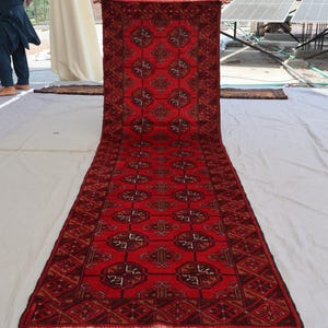 2&#39;10&quot;x9&#39;6&quot; ft Runner rug, Afghan Vintage Red Tribal Bukhara Rug, Handmade Wool Runner rug, Oriental Turkmen Antique Rug, Hallway Runner 3x10
