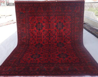 トルクメン ブハラ ラグ 4 x 7 フィート、手織りの赤いエリア ラグ