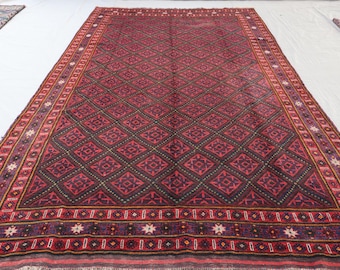 6x11 ft Afghan Vintage Rug, Wool Handmade Area Rug, Turkmen Ethnic Baluchi Rug, Antique Caucasian Geometric Rug, Bedroom Rug, Kitchen Carpet