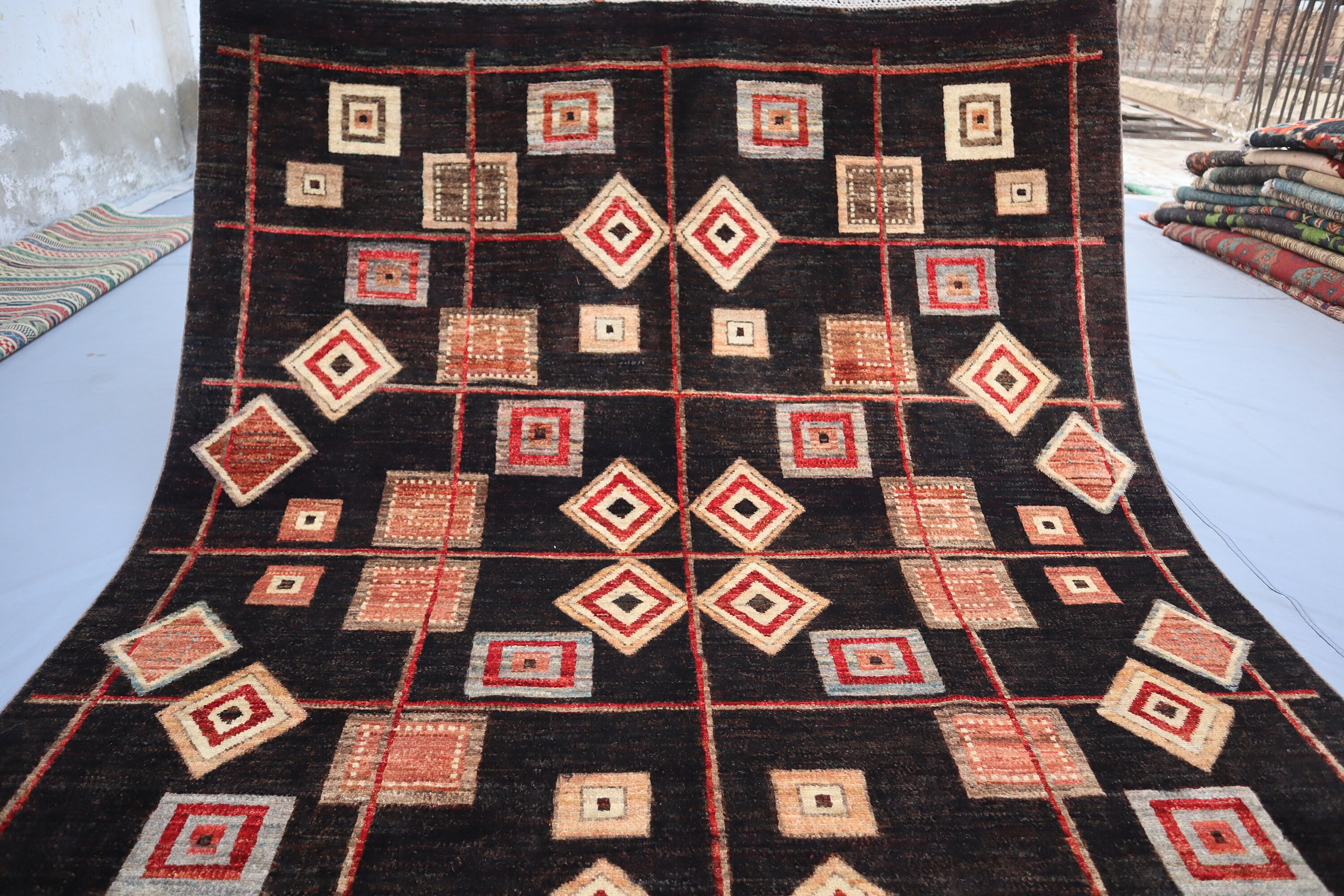 5'9x7'2 ft Modern Gabbeh Rug, Brown Natural dyes Afghan Hand Knotted Wool Soft Pile Rug, Oriental Area Rug, Contemporary Rug, Bedroom Rug