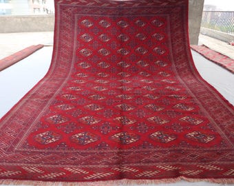 7'8x11'4 ft Large Vintage Rug - Afghan Hand Knotted veg dyes Wool Oriental Rug - Antique Turkmen Ersari Tribal Rug - Rugs for living room