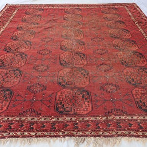 1020s Antique Rug 9x10&#39;6&quot; Turkmen Tekke Ersari Rug, Handmade Low Pile Wool Rug, Distressed Tribal Faded Rug, Oriental Rug, Living Room Rug