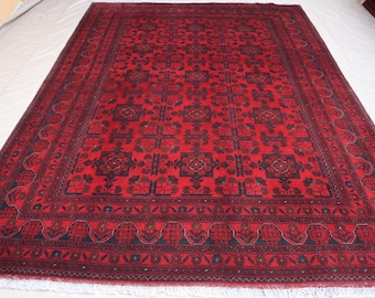 Tappeto rosso Bukhara 6x8 - Tappeto in lana afghana - Tappeto turkmeno fatto a mano - Tappeto orientale vintage - Tappeto tribale - Tappeto per camera da letto, tappeto per soggiorno