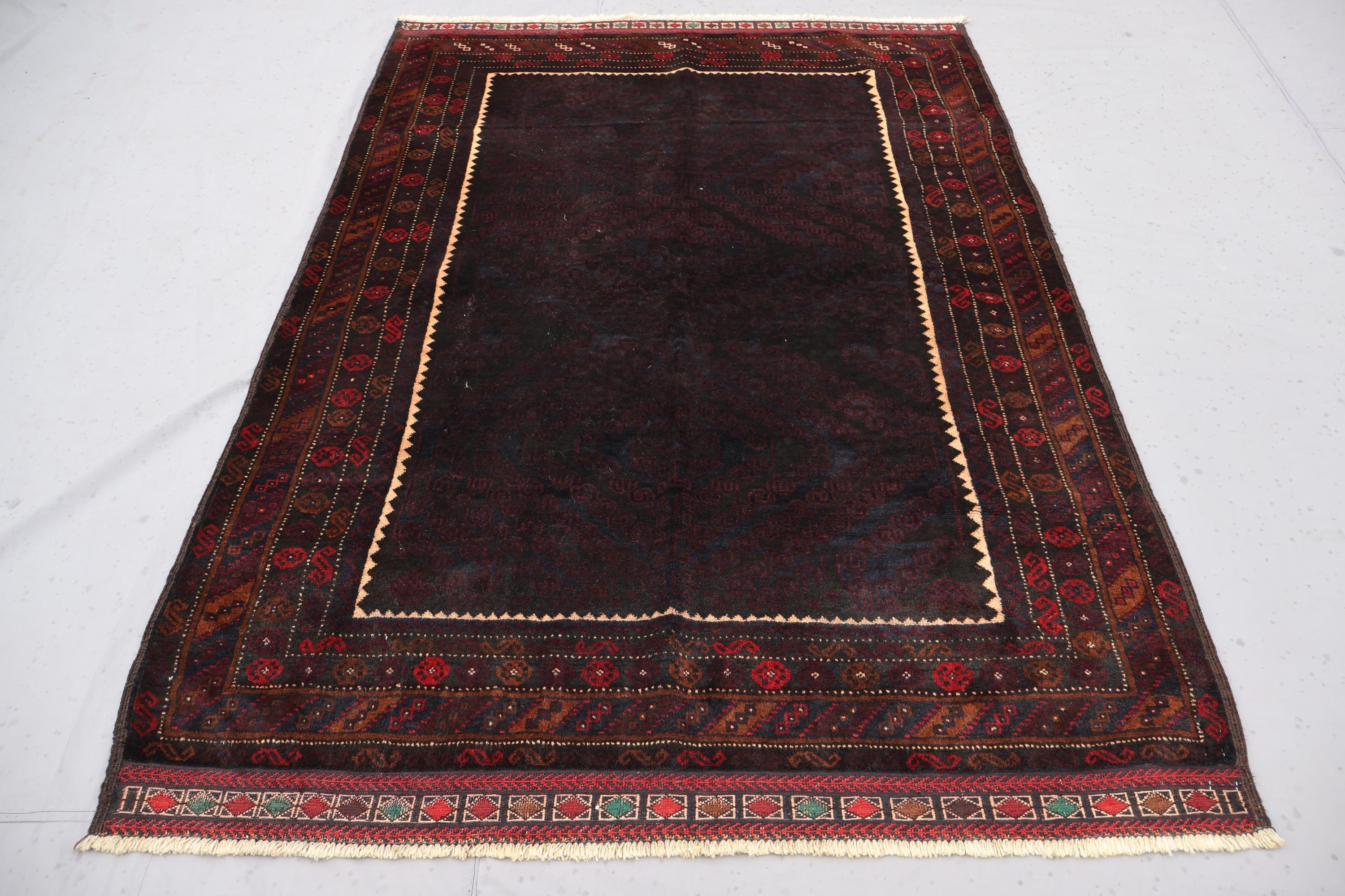 4'4x6 Dark Afghan Vintage Rug, Housewarming Rug, Handmade Wool Rug, Oriental Baluchi Rug, Plush Soft Pile Rug, Bedroom, Office, Kitchen Rug
