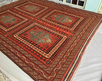 7x9 ft One of a kind Kilim Rug, Geometric Vintage Rug, Afghan Handmade Kilim Wool Rug, Flatweave Tribal Rug, Oriental Rug for living Room