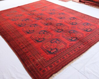 8x11 Large Vintage Rug Collectors piece Turkmen Tribal Rug, Geometric Hand Knotted Organic Veg dye Wool Area Rug, Afghan Antique Bukhara Rug