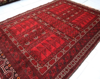 Turkmen Antique Parda Rug, 5x7 ft - 150x220 cm - Natural Veg Dyes Hand Knotted Wool Area Rug, Oriental Afghan Vintage Rug, Hetchulu Ensi Rug