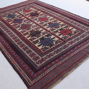 Vintage Kilim Rug 6x9 Handmade Wool Rug, Turkmen Tribal Geometric Rug, Flatweave Kilim Rug, Oriental Vintage Rug, Bedroom Rug, Bedroom Rug