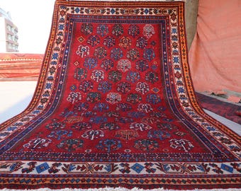 Collectors piece 5'5x8'7 ft Antique Caucasian Rug, Hand Knotted Low Pile Rug, Oriental Wool Rug, Afghan Vintage Red Rug, Bedroom Kitchen Rug