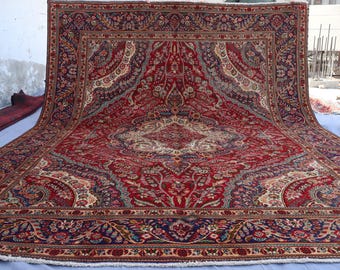 Sammlerstück 10x30 Großer Antiker Teppich, Medaillon Kaukasier Teppich, Handgeknüpfter Wollteppich, Heriz Teppich mit floralem Muster, Afghanischer Stammesteppich