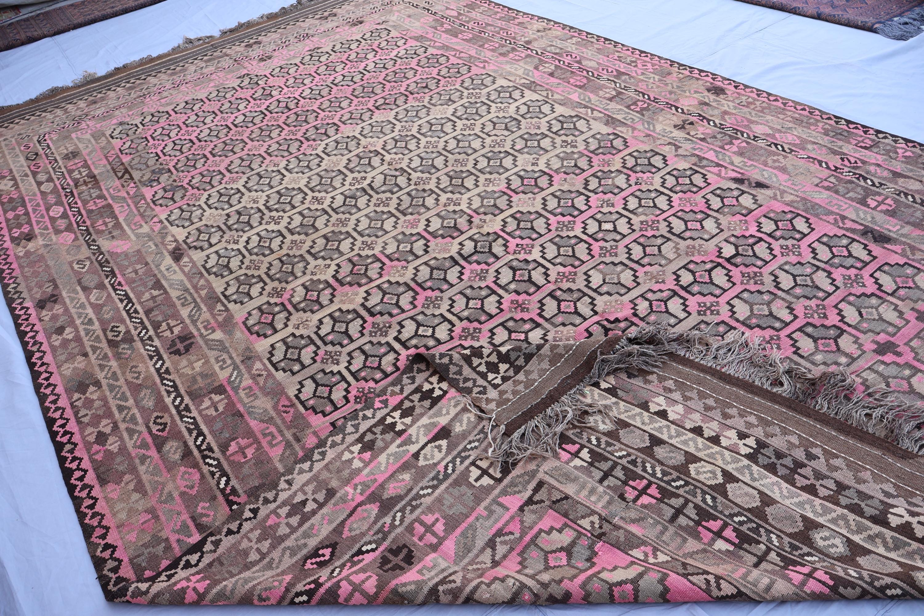 9x16 大型ヴィンテージラグ テラコッタ フェードピンク 1940年代