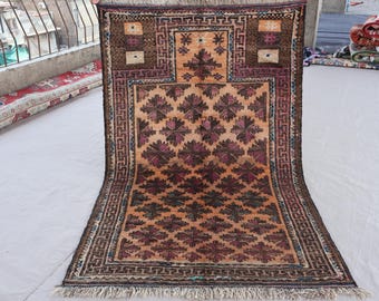 Vintage Prayer Rug 3x5 Antique Prayer Rug, Afghan Baluchi Rug, Oriental Turkmen Rug, Handmade Wool Rug, Terracotta Faded Oriental Prayer Rug