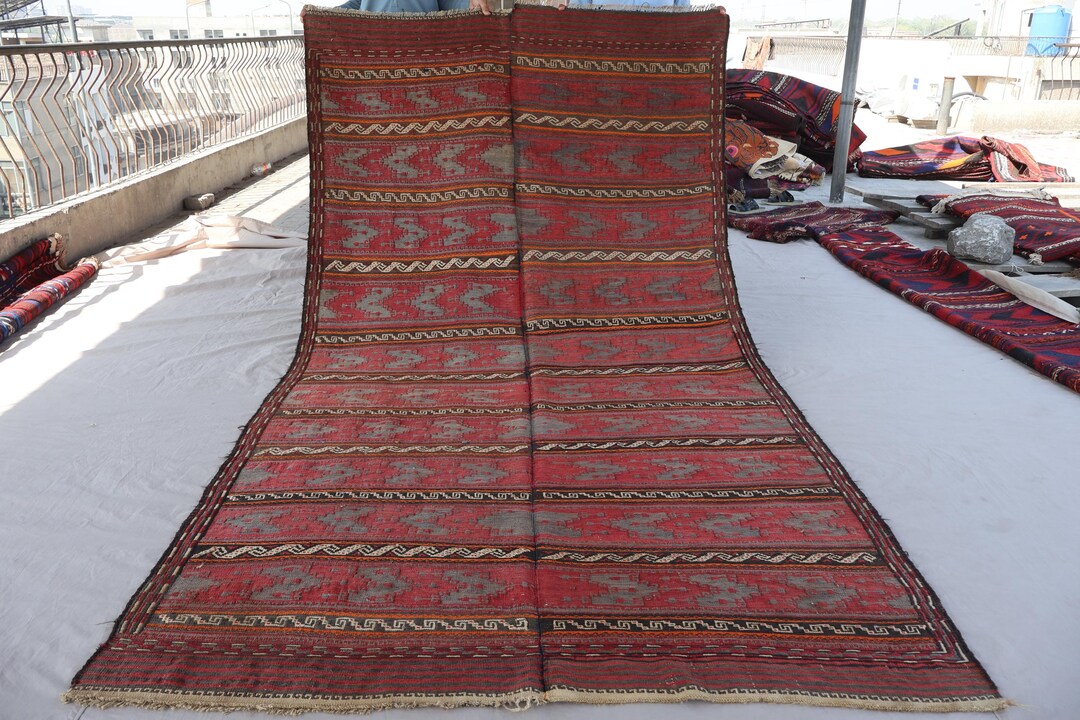 5x10 ヴィンテージ トルクメン スーマック ラグ、ラストカラー