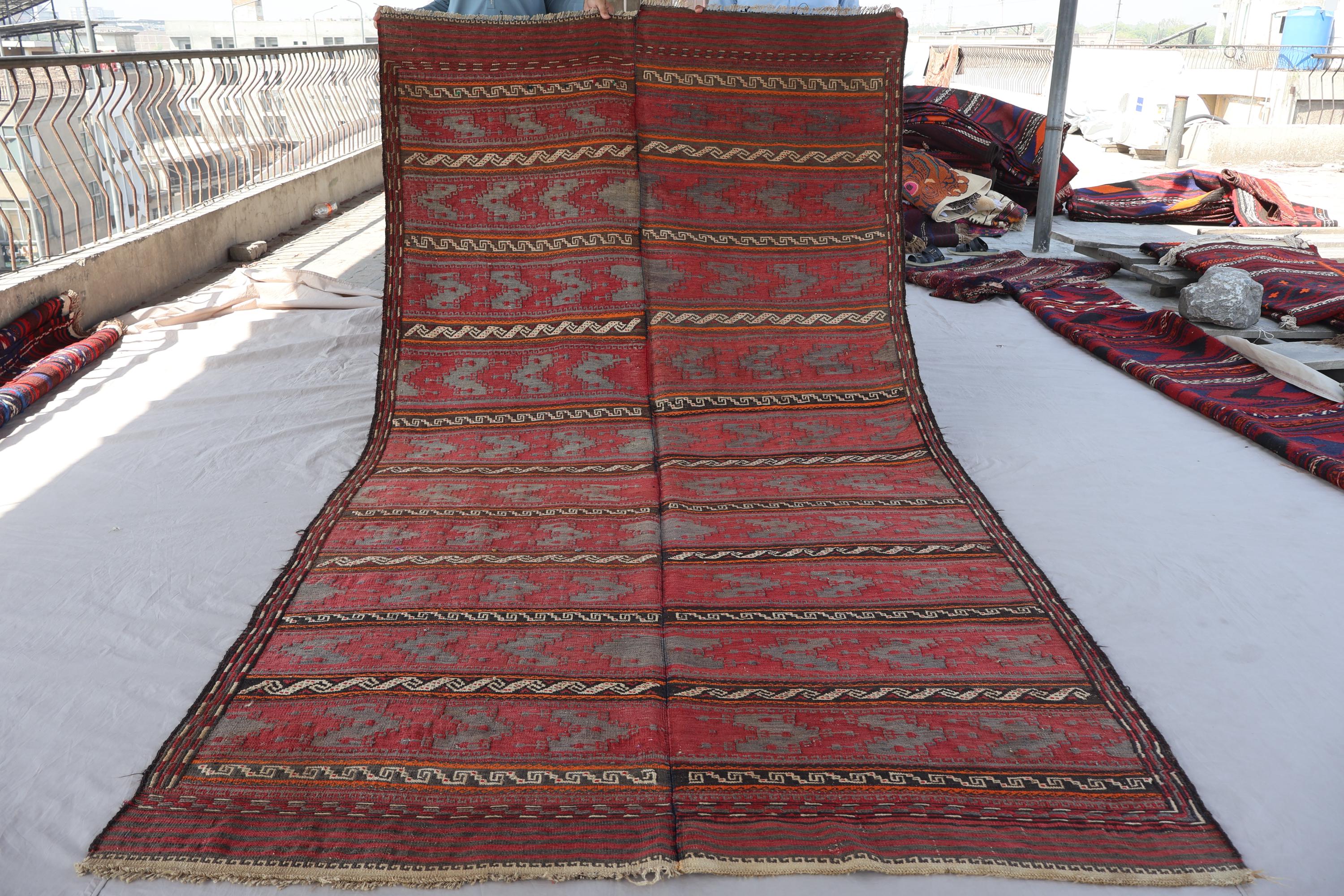 5x10 ヴィンテージ トルクメン スーマック ラグ、ラストカラー