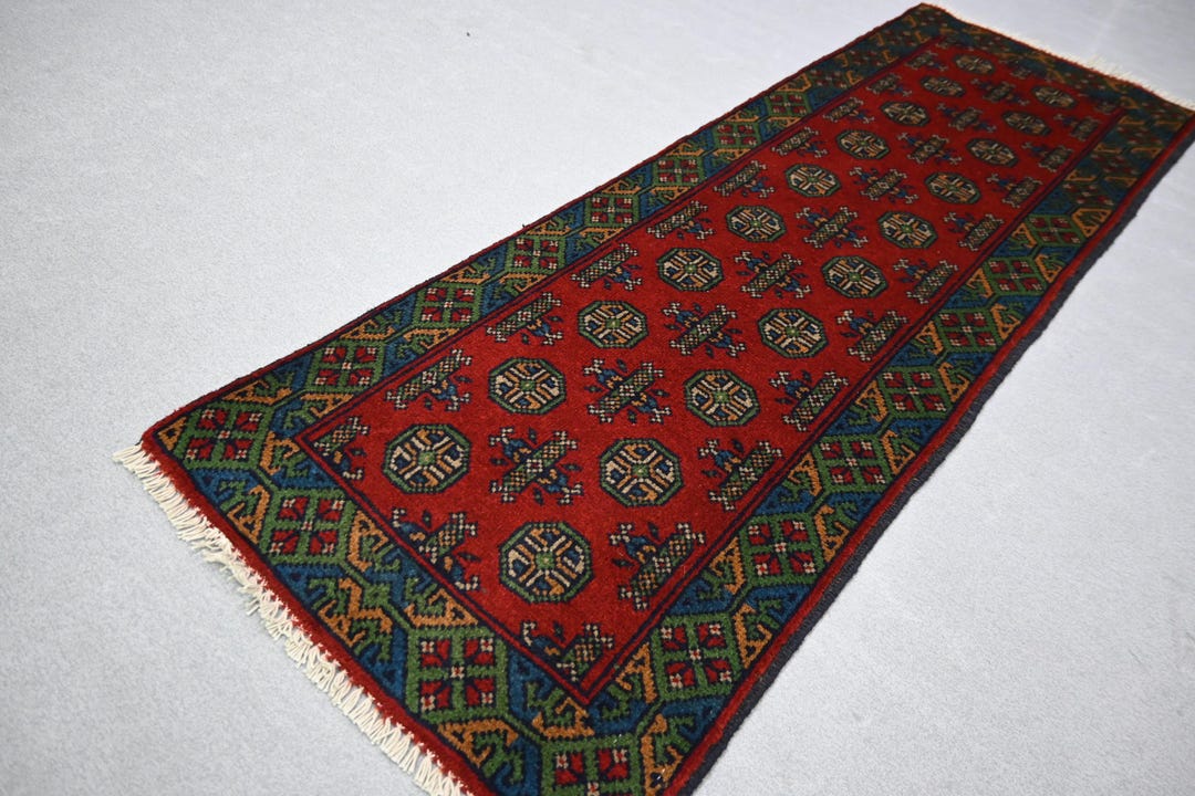 Afghan Runner Rug 2x6 Ft Mowri Design Handmade Turkmen Tribal Rug ...
