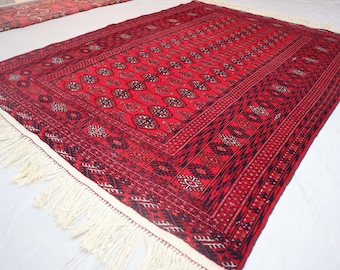 4x6 Antique Turkmen Bokhara Rug - Vintage Tribal Area Rug - Afghan Handmade Wool Rug - Authentic Genuine Oriental Rug - Bedroom, Kitchen Rug