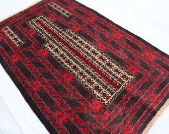 3x5 ft Baluchi Handmade Prayer Rug, Fine Quality Vintage Afghan Spiritual Rug, High Pile Natural veg dyes Wool Prayer Carpet, Prayer Mat Rug