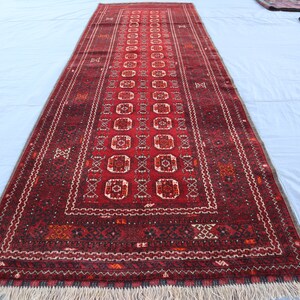 3&#39;2x9&#39;6 ft Afghan Waziri Runner Rug Handmade Wool Vintage Rug, Oriental Red Rug, Turkmen Tribal Rug, Hallway Runner Kitchen 10 ft Runner Rug