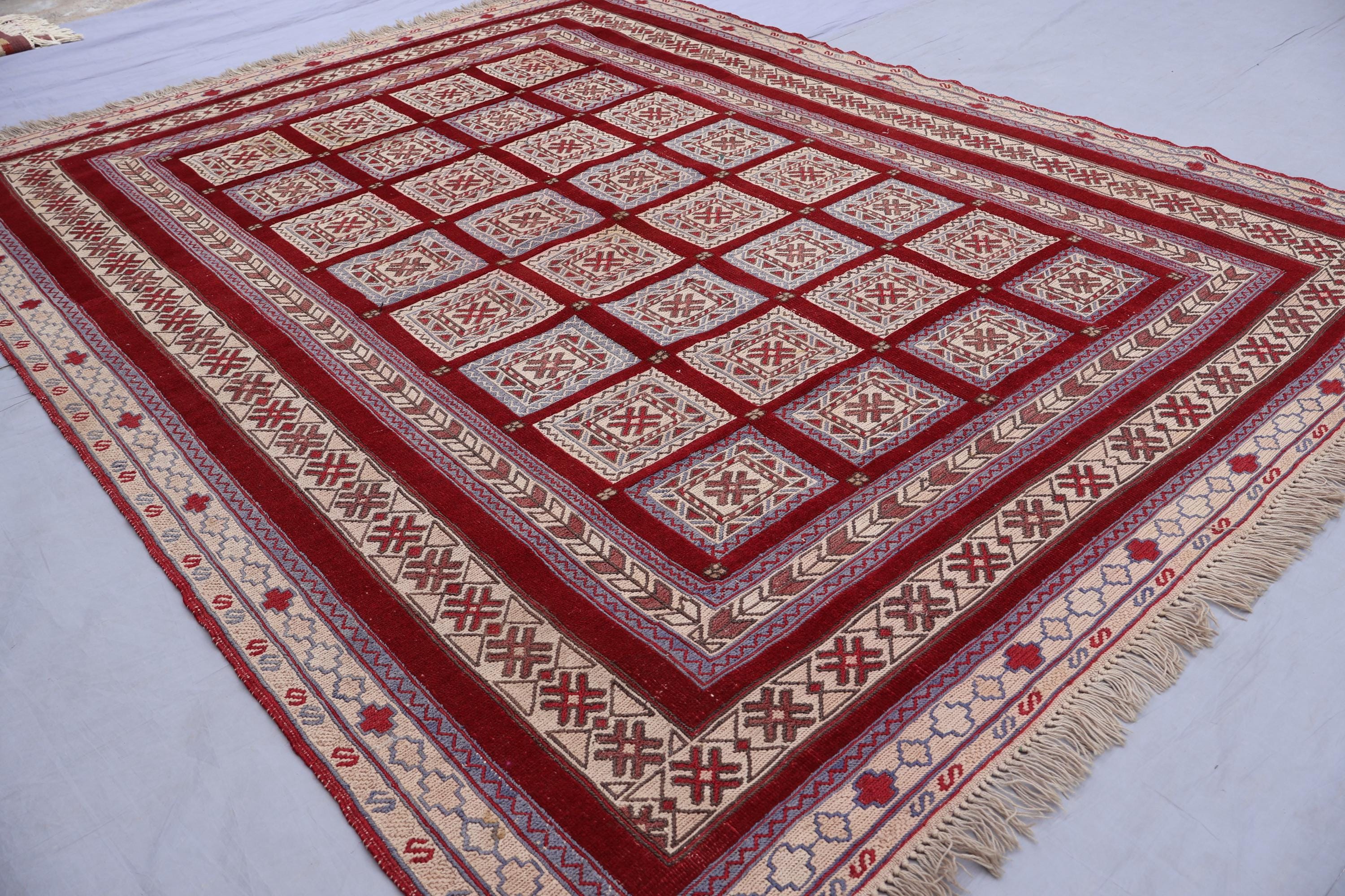 5x6'5フィートのアフガンヴィンテージラグ、ハンドメイドウールラグ