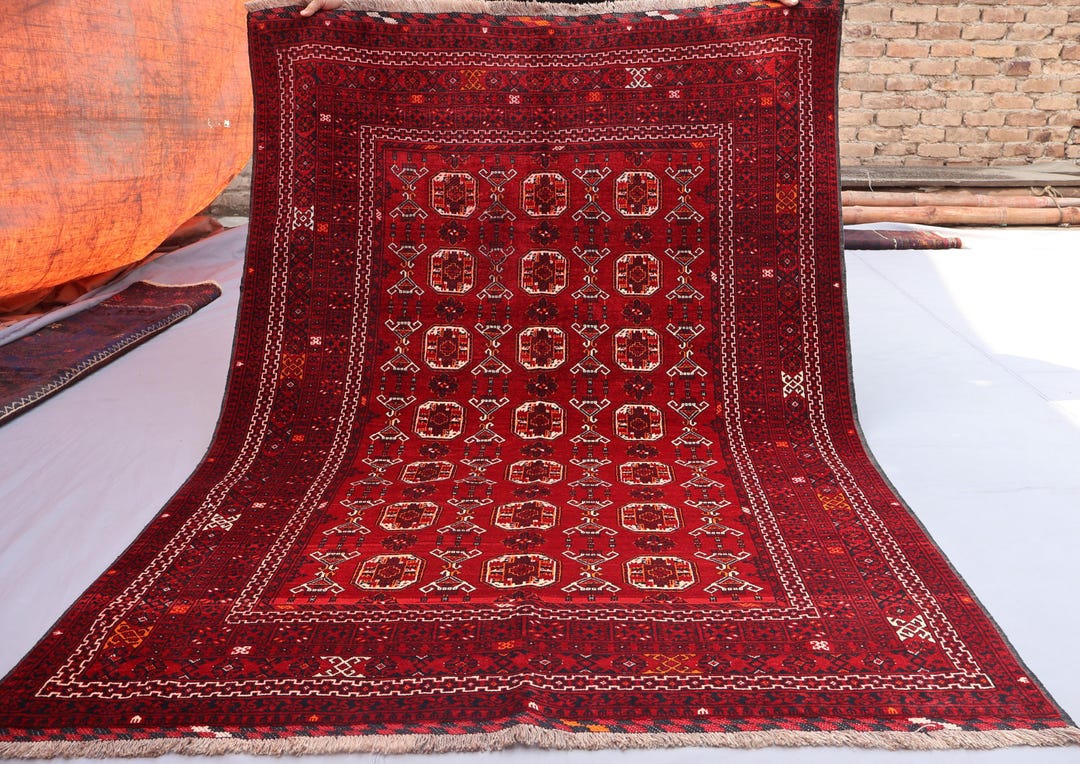 Waziri Rug 5x7 Ft Waziri Vintage Rug, 1960s Antique Rug, Turkmen Tribal Red Rug ...