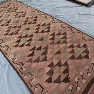 Alfombra Kilim de tejido plano turcomano de 1,20 x 3,35 m de ancho, estilo antiguo de los años 60, alfombra afgana oriental, alfombra de lana hecha a mano, alfombra para pasillo de cocina