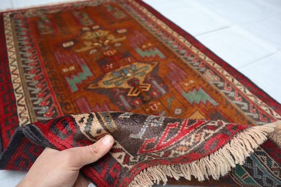 ラグ・カーペット Baluch rug#3 3x4 Ft 1980s Vintage Baluch Rug - Afghan Hand Knotted Wool