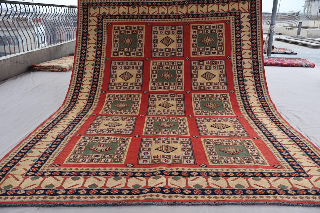 6x8 Geometric Patterns Afghan Soumak Rug, Handwoven Wool Rug, Vintage ...