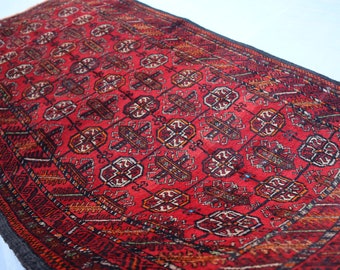 Vintage Bokhara Rug, 3'5x6'0 ft Afghan Hand Knotted Wool Area Rug, Traditional Turkmen Rug, Tribal Baluch Rug, Antique Oriental Red Carpet