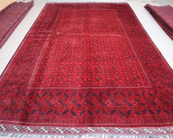 7x10 Vintage Bashiri Bukhara Rug - Turkmen Hand Knotted Wool Area Rug - Oriental Red Rug - Tribal Afghan Rug - Living Room Rug - Bedroom Rug