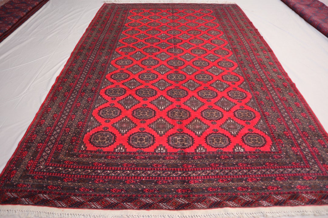 7x10 Fine Red Bukhara Rug, Afghan Vintage Tribal Area Rug, 100% Veg ...
