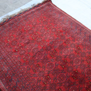 Red 13 Ft Runner Rug | Afghan Handmade Bukhara Runner | Hallway Runner | Kitchen Runner | Vintage Afghan Bashiry Red Carpet, 3x13 Runner Rug