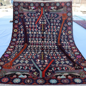 3&#39;3x4&#39;9 ft One of a Kind Vintage Rug Tree of Life design Antique floral Pictorial rug, Afghan Handmade Natural dyes Wool Oriental Baluch Rug